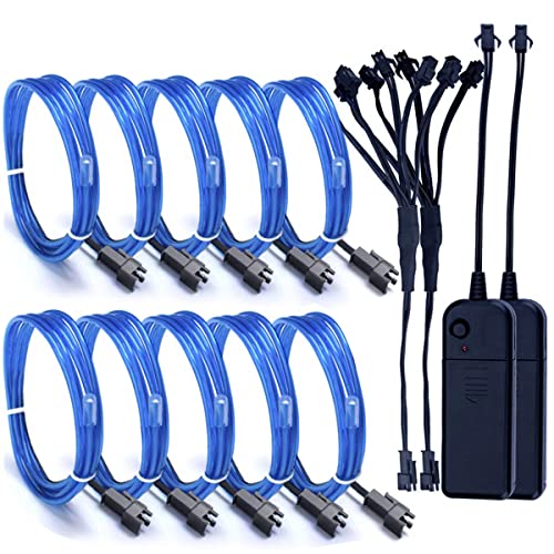 Sunboia EL Wire,2 Pack Rope Lights 5x3.28ft Neon Light Glowing Strobing Dance Party Costume Decor Light with Controller for Indoor/Outdoor Decorations-Blue
