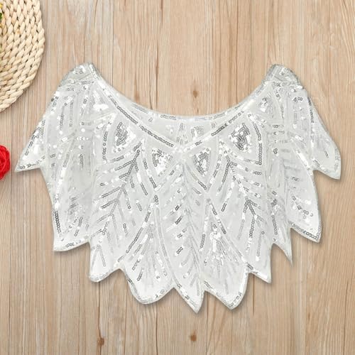 NAFING Châle Sequin Pour Femme Vintage Echarpe Elégant 1920s Pailleté De Etole Doux Déco De Mariage En Dentelle Mesh Foulard Avec Frangé Cape Pailleté De Soirée Accessoire De Costume Style Années 20