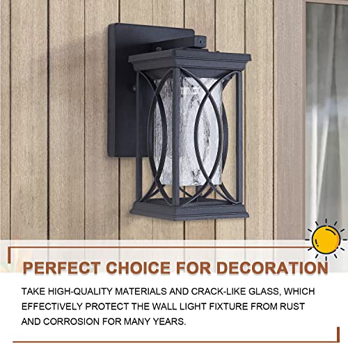 Outdoor Wall Lanterns Small Modern Exterior Light Fixtures, Aluminum Housing With Crack-Like Glass, Ul And Ip65 Waterproof Wall Sconce Outdoor Wall Light For Porch, Garage, Front Door, Black #TOP6