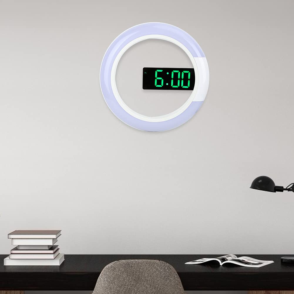 Zegar ścienny LED Xnferty, 11-calowy Pilot Zdalnego Sterowania USB Cyfrowy Zegar ścienny 7-kolorowa Lampka Nocna Elastyczna Jasność Diody LED Wyświetlacz Temperatury Alarm Drzemka Zegar(Biały)