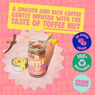 Little's Toffee Nut Flavoured Decaf Instant Coffee, 6 Pack (50g x 6) - Decaffeinated Coffee, Rich & Smooth, Infused With Toffee Flavour - Vegan Friendly, Low Calories, No Added Sugar