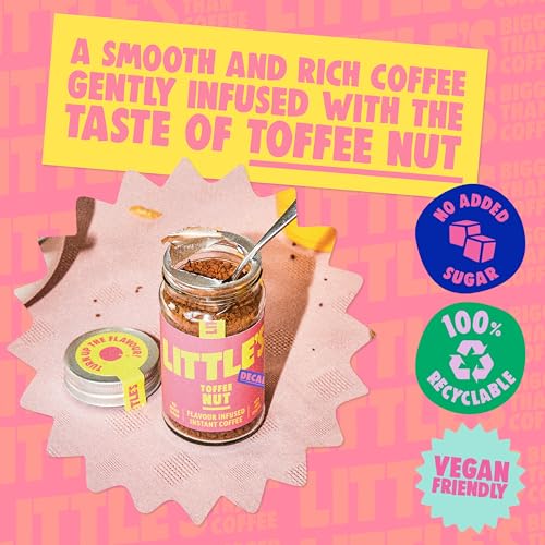 Little's Toffee Nut Flavoured Decaf Instant Coffee, 6 Pack (50g x 6) - Decaffeinated Coffee, Rich & Smooth, Infused With Toffee Flavour - Vegan Friendly, Low Calories, No Added Sugar