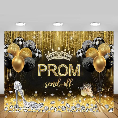 AIBIIN 7x5ft Prom Photo Backdrop for Women, Gold 2025 Graduation Photography Background Class of 2025 Congrats Grad Celebration Prom Party Decoration Supplies College Graduation Banner