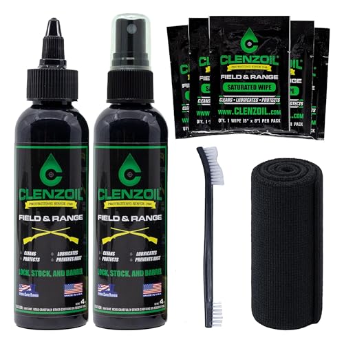 Image of All-in-One Firearm Cleaning & Maintenance Kit - 2 CLP Bottles, Pre-Saturated Wipes, Nylon Brush & Microfiber Cloth - Safe on All Finishes - USA Made, Veteran & Law Enforcement Owned