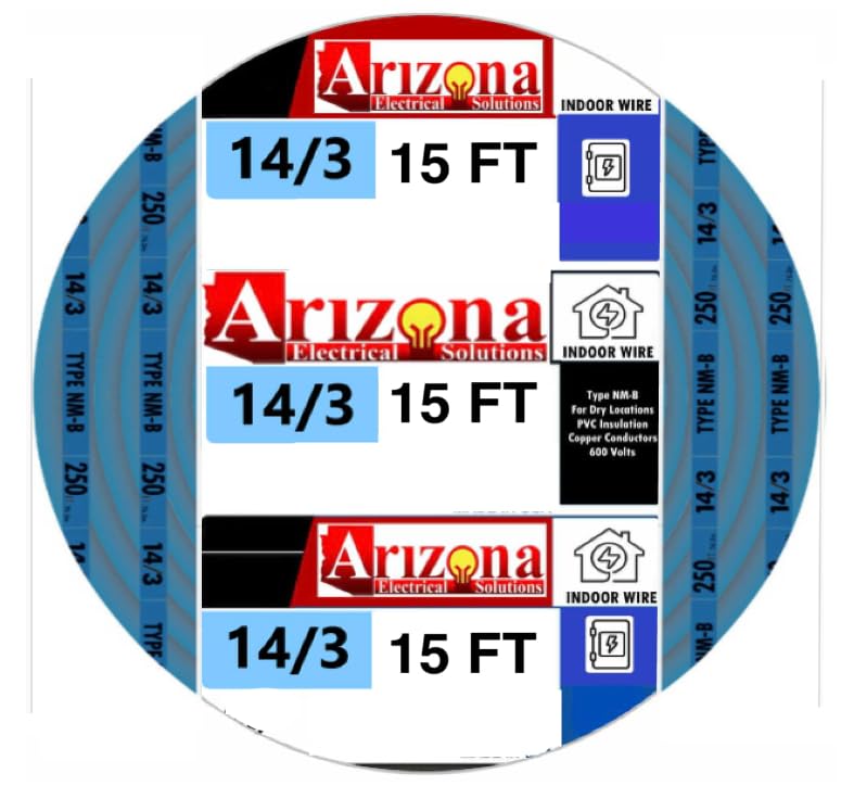 15 Feet 14/3 Type NM-B Copper. #14 AWG, 3 Conductors with Ground. Insulated Jacket Blue