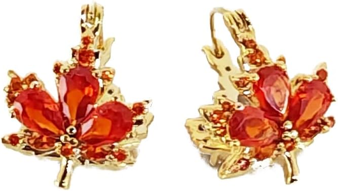 Maple Leaf Huggie Hoop Fall Earrings for Women Orange Red Crystal Pretty Earrings Dainty Small Hoops Engagement Wedding Prom Thanksgiving Party Festival Autumn Leaves Fall Jewelry Accessories