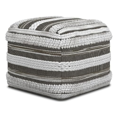 Pemberly Row Boho Square Pouf in Natural and Taupe Gray Handloom Woven Pattern