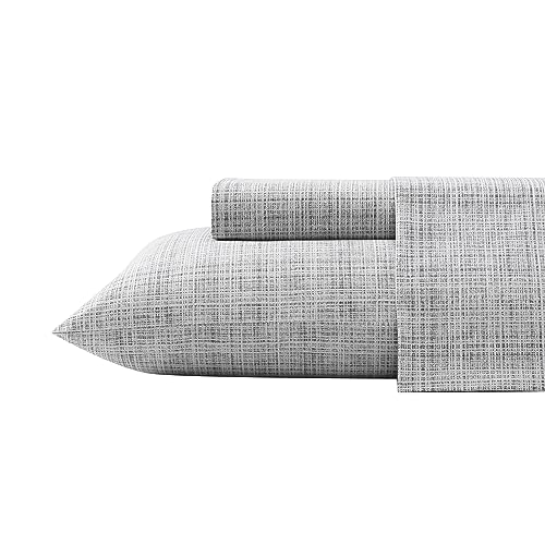 Image of Tommy Bahama - King Sheets, Washed Percale Cotton Bedding Set, Soft & Breathable Bedroom Decor with Deep Pockets (Raffia Linen Grey, King)