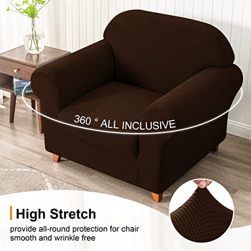 Subrtex Stretch Armchair Sofa Slipcover 2 Piece Sofa Cover 1 Seater Soft Couch Slipcover Washable Furniture Covers, Jacquard Fabric Armchair Checks(Chocolate,Armchair) #TOP5