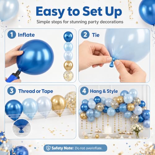 Image of Blue and Gold Balloon, 50 Packs 12 Inch Metallic Blue Pearl Double Stuffed Blue Balloons with Gold Confetti Ballons for Birthday Party Decorations Wedding Bridal Shower Baby Shower Graduate