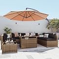 Aoxun Patio Furniture Sets, 9-Piece Outdoor Patio Furniture with 44'' Propane Gas Firepit Table and 11FT X 11FT Cantilever Umbrella, Wicker Outdoor Conversation Set for Backyard