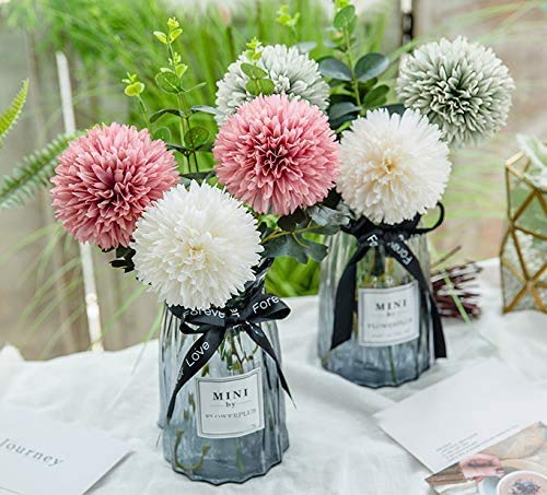 Jim's Cabin Artificial Flowers 10 Pcs Fake Silk Artificial Chrysanthemum Ball Hydrangea Bridal Wedding Bouquet For Kitchen Home Decor (Orange) #TOP3