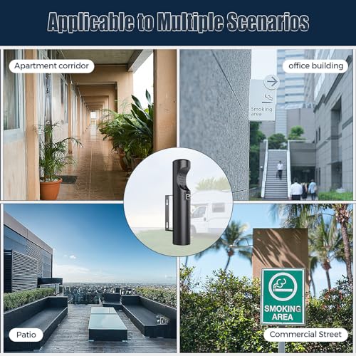 Image of Wall Mounted Cigarette Butt Receptacle Disposal Outdoor, Outside Ashtrays for Cigarettes, Commercial Smokers Outpost for Ash Removal, Keep Your Area Tidy! -Black