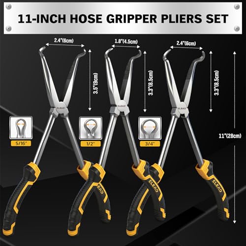 Image of 3-Piece 11 inch Hose Gripper Plier Set, Long Reach Hose Gripping Pliers, 5 /16-Inch, 1 /2-Inch, 3 /4-Inch Diameter, Spark Plug Boot Removal Pliers, Serrated Jaws for Hard to Reach Tight Spaces
