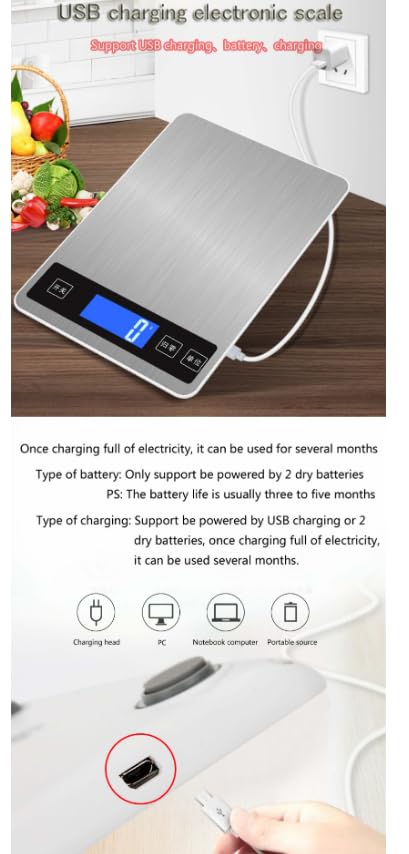 Báscula de cocina digital de acero inoxidable de 15 kg/1 g