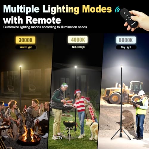 SYLSTAR Baustrahler LED mit Stativ, Akku Baustrahler mit Fernbedienung &Teleskopständer (2.65M), 3000LM Ultra Bright 3CCT Dimmbar LED Strahler, 6000mAh Batterie für Baustelle Werkstatt Sport Notfälle
