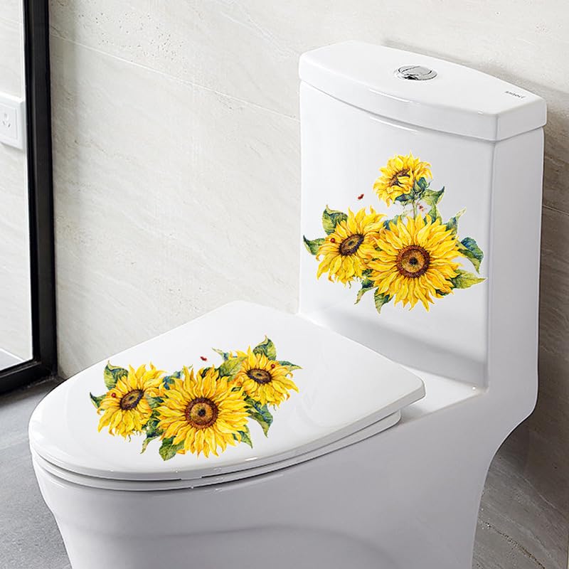 Valentine's Sunflower Toilet Cover Sticker Decals,Christmas Sunflower Waterproof Toilet Lid Tank Seat Decals Cistern Self-Adhesive Bathroom Wall Sticker