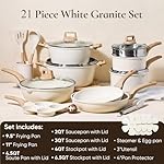 CAROTE 21Pcs Pots and Pans Set, Nonstick Cookware Sets, White Granite Induction Cookware Non Stick Cooking Set w/Frying Pans & Saucepans(PFOS, PFOA Free) - Image 2