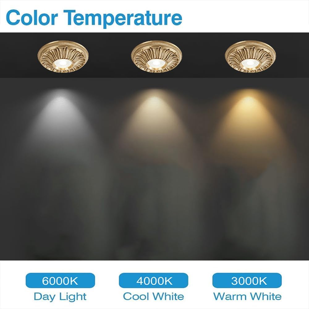 XBTGS LED rotondo da incasso GHT per ingresso,Apparecchi di illuminazione da incasso Baffle Trim 3.9 pollici Ottone GHT,Lampada direzionale dimmerabile 5W,