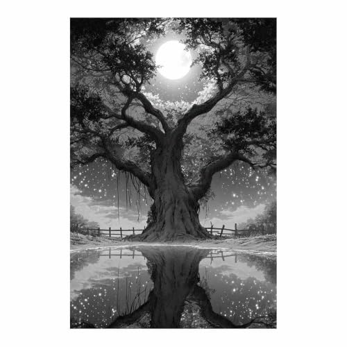 Reflet de l'eau de l'arbre de lune HOQIU peinture sur toile moderne multicolore 40x60cm