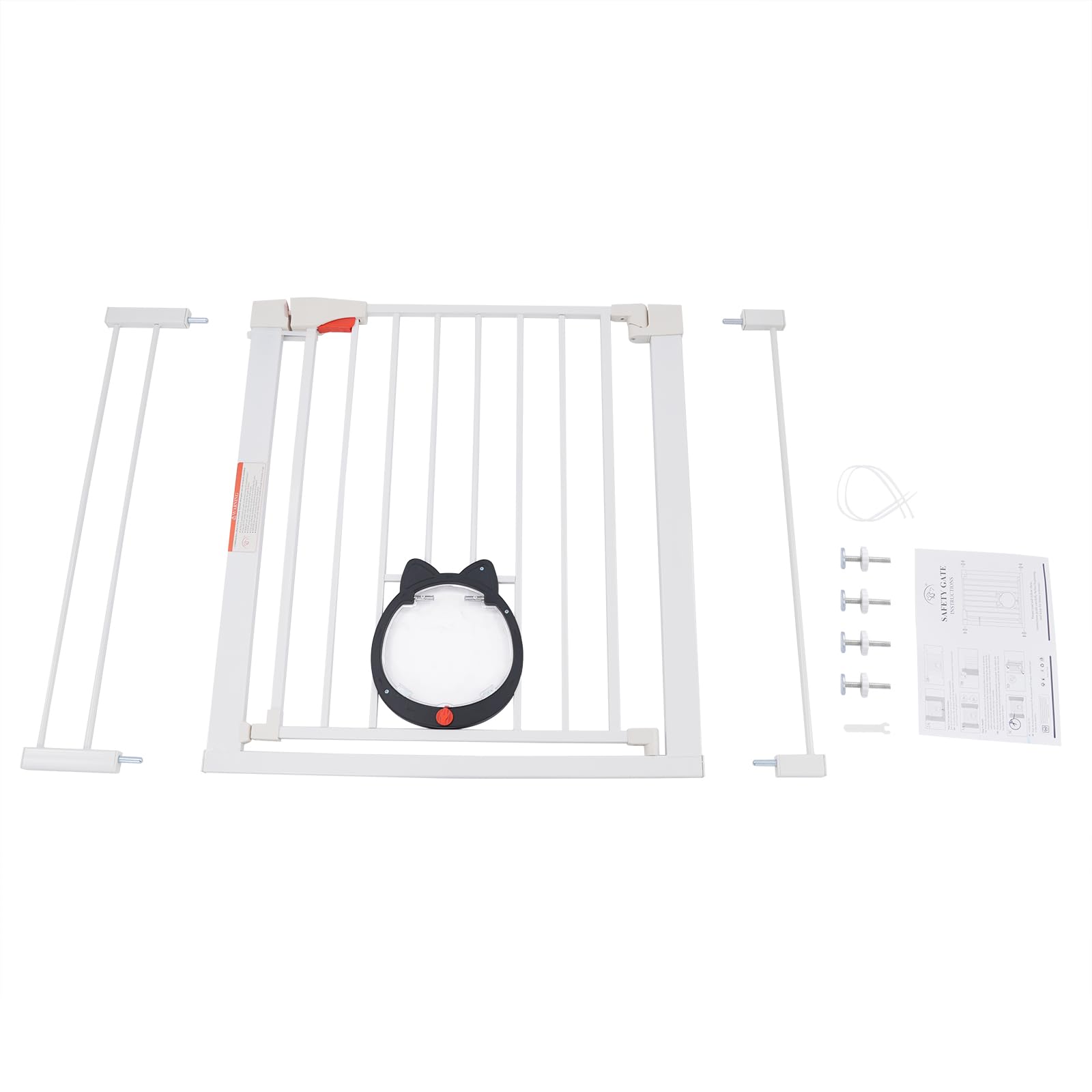 Rejilla de protección para puerta para perro, 75-103 cm, ajustable, barrera para perros sin taladrar con puerta para mascotas, 76 cm de alto, doble cierre, puerta de barrera para perros, color blanco