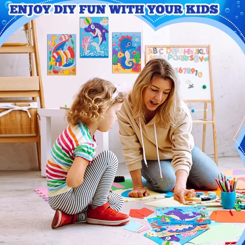 Tenare 6 Stück Frühling Mosaik Bastelset für Kinder Mosaik Aufkleber Set Mosaik Klebebilder für Mädchen Junge Selbstklebendes Kreativset für Kindergeburtstag Geschenk Party Beschäftigung (Ozean)