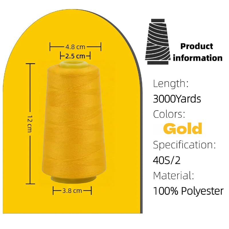 3000Yard Yellow Thread for Sewing,Polyester Sewing Machine Thread for Overlocker Knitting Polyester Embroidery Threads - Image 2
