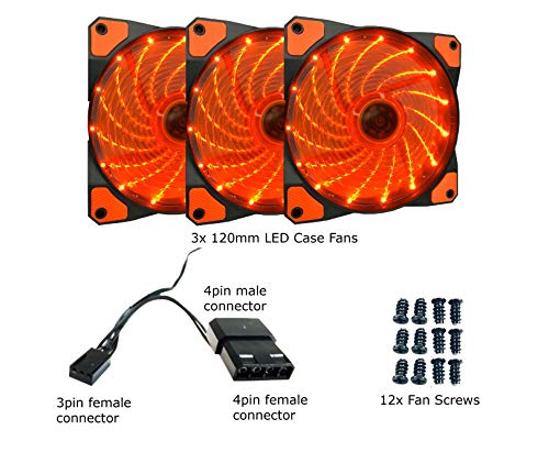 APEVIA 120mm Orange LED Ultra Silent Case Fan w/ 15 LEDs & Anti ...