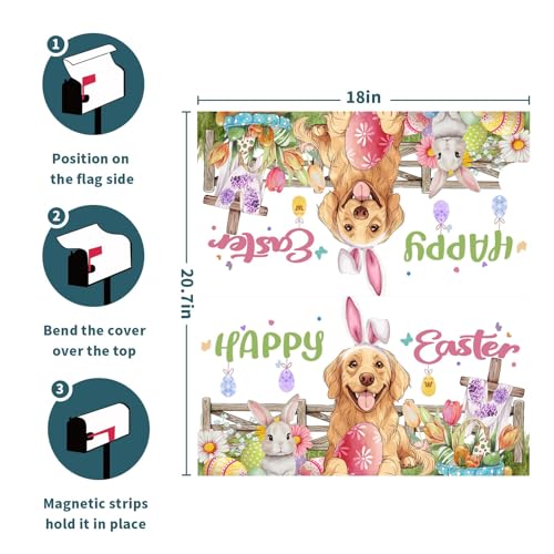 Image of Kawani Happy Easter Mailbox Covers Magnetic Spring Bunny Flower Mailbox Cover Standard Size 18 X 21 Inch Easter He is Risen Wrap Post Letter Box Decorative for Outdoor Home Garden Yard