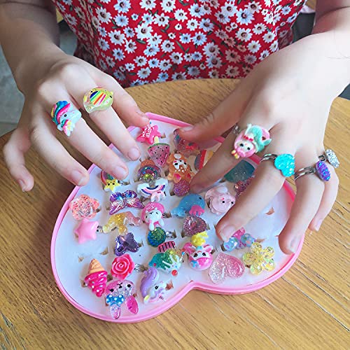 Elesa Miracle 36Pcs Children Kids Little Girl Adjustable Jewelry Rings In Box, Random Shape And Color, Girl Pretend Play And Dress Up Rings #TOP2