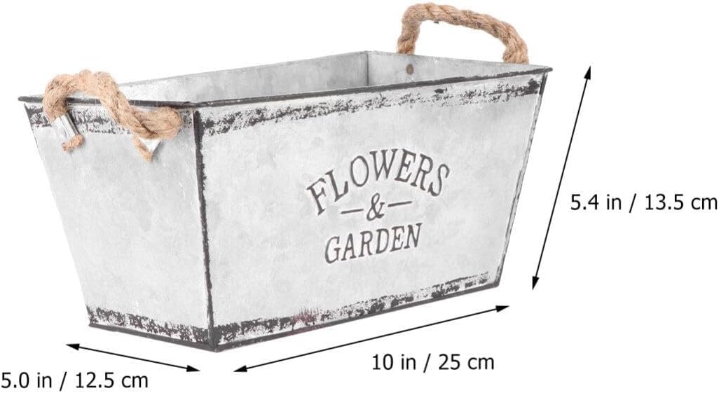 POPETPOP Iron Flower Buckets Galvanized Tub Planter Rustic Metal Flower Pot Tub Floral Bucket Vase with Handle Farmhouse Cactus Pot Farmhouse Succulent Planter Pot Silver L