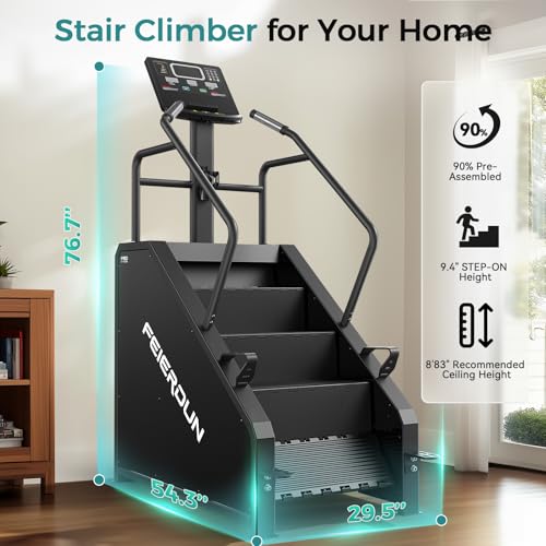 Image of FEIERDUN SC3 Stair Stepper Machine for Home Gym, Commercial Grade Stair Climber with LED Screen, Stair Machine with 15 Speed Levels for Cardio and Lower Body Workout, 660LBS Capacity, 24-164 Steps /Min