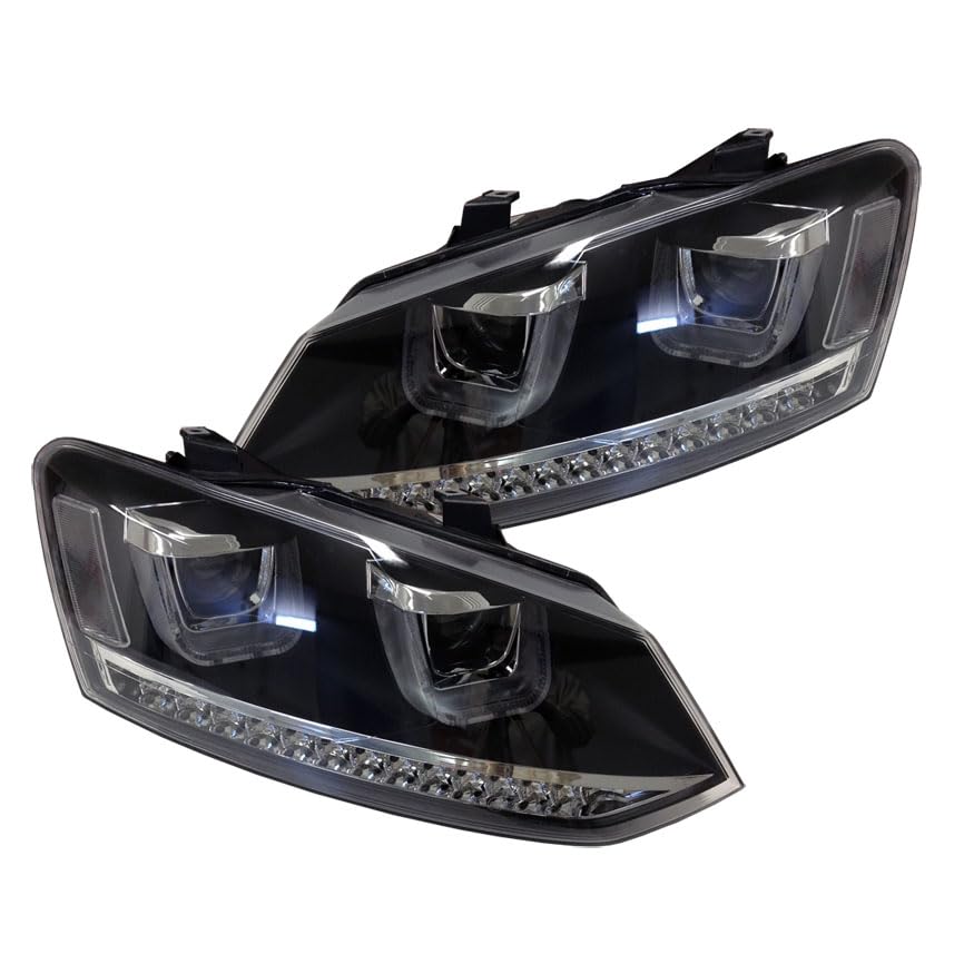 03695 - PHARES FEUX NOIRS DEVIL EYES LED EN U COMPATIBLE AVEC VOLKSWAGEN VW POLO 6R et 6C