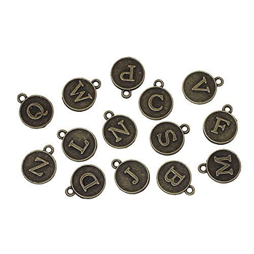 145 Pc Bronze Tone Random Alphabet Letter Pendants, 13x15mm Typewriter Keys Look - DIY Crafts, Jewelry Making, Charms