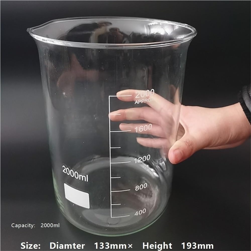 Récipient en verre de laboratoire Bécher en verre de qualité supérieure for verrerie laboratoire, capacité 2000ml, gradué borosilicate alimentaire, 1 pièce