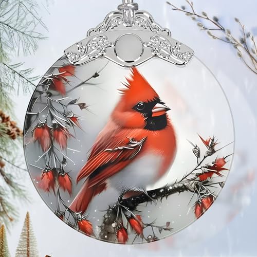 Christmas Ornaments - Stained Glass Cardinal Decor - Tree Ornamen...
