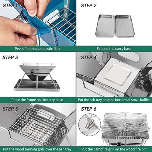 Rollingsurfer Folding Campfire Grill, Lightweight 304 Stainless Steel Grate Barbeque Grill, Portable Camping Fire Pit With Legs For Picnics, Outdoor Backpacking Hiking Bbq With Carrying Bag #TOP4