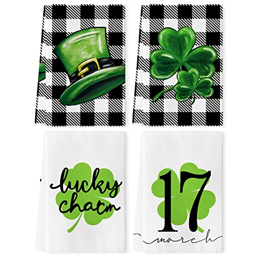Siilues St. Patrick's Day Küchentücher, 95 g, Mikrofaser, 45,7 x 66 cm, Buffalo Plaid Lucky St Patrick's Day, Küchentücher, ultra-saugfähig zum Trocknen von Gerichten, Kochen, Backen, 4er-Set Cover