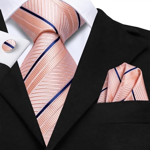 Image of Dubulle Mens Tie Set Solid Paisley Silk Striped Necktie for Men with Cufflinks Tie and Pocket Square