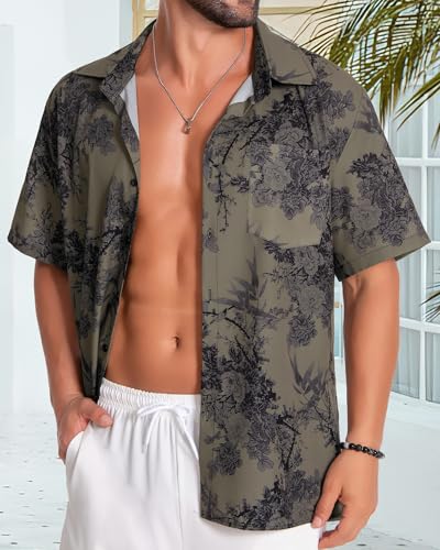 Image of Men Hawaiian Shirt Short Sleeve Summer Beach Button Down Shirts with Pocket