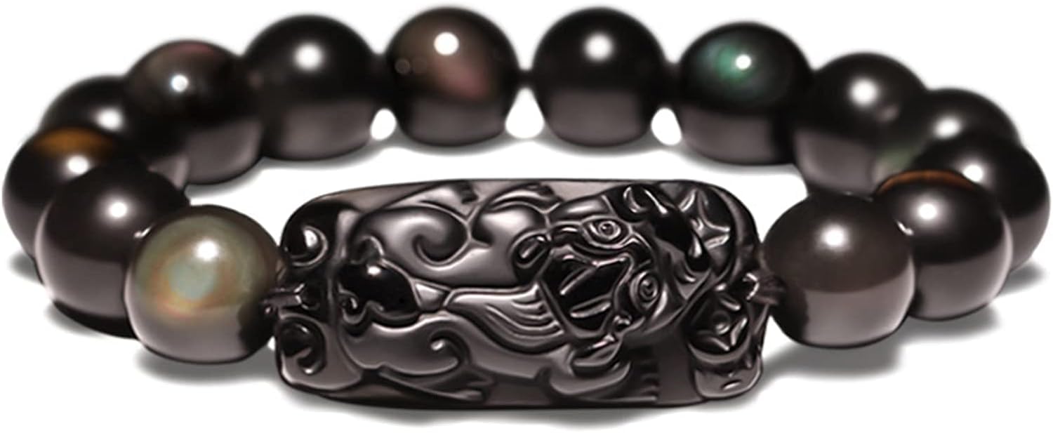 NZPOST Black Obsidian Bracelet,Natural Golden Obsidian Spiritual Chakra Bracelet Amulet Lucky Adjustable