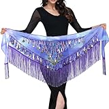 MUNAFIE Belly Dancing Belt Colorful Waist Chain Belly Dance Hip Scarf Belt Triangle Skirt,Purple,Medium