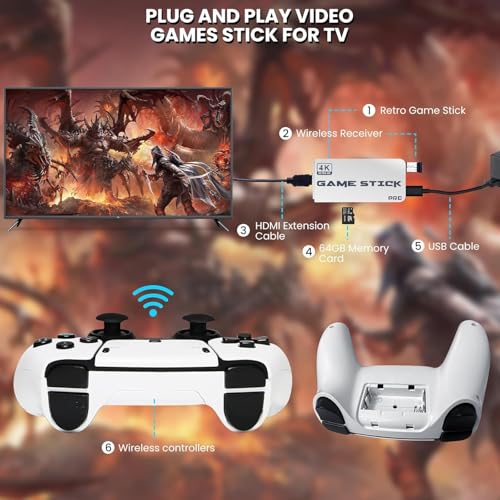 Image of 2026 Game Console Stick 4K promax. Stick with Built-in 9+ Emulators 21,000+ Games, 4k Hdmi Output & 2.4GHz Wireless Controller, (new latest)