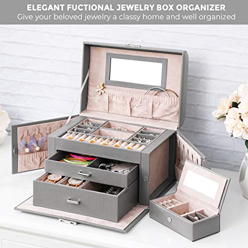 Anwbroad Jewelry Organizer Box For Teen Girls And Women Jewelry Storage Box With Travel Jewelry Box Lockable And Mirrored For Necklace Ring Earring Watch Bracelet Ujjb005H #TOP2