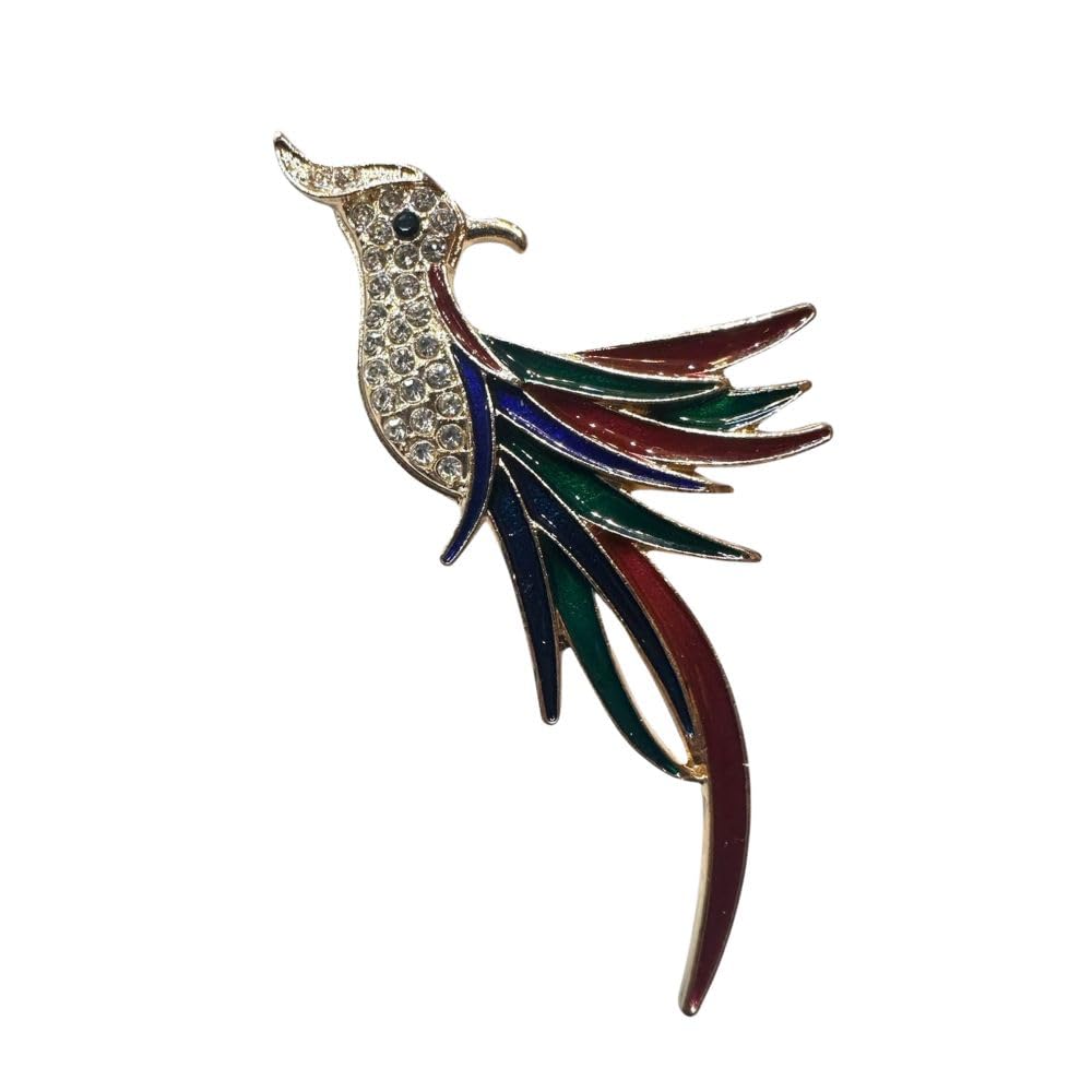 Royal Bird Design Brooch Pin for Men & Women | Gold-Toned Multicolor Enamel Lapel Pin with Crystals | Unisex Saree, Coat & Blazer Accessory | Height 7.5 cm – Weight 11g-image-34
