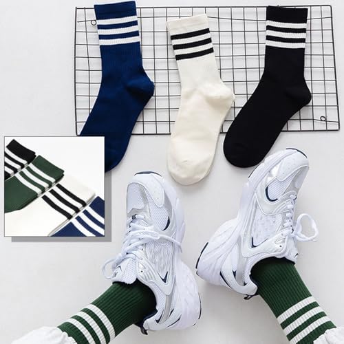 Womens Striped Sports Socks Crew,Gym & Casual Outfits,Stylish for Sneakers and Casual Wear,Size5-7.52