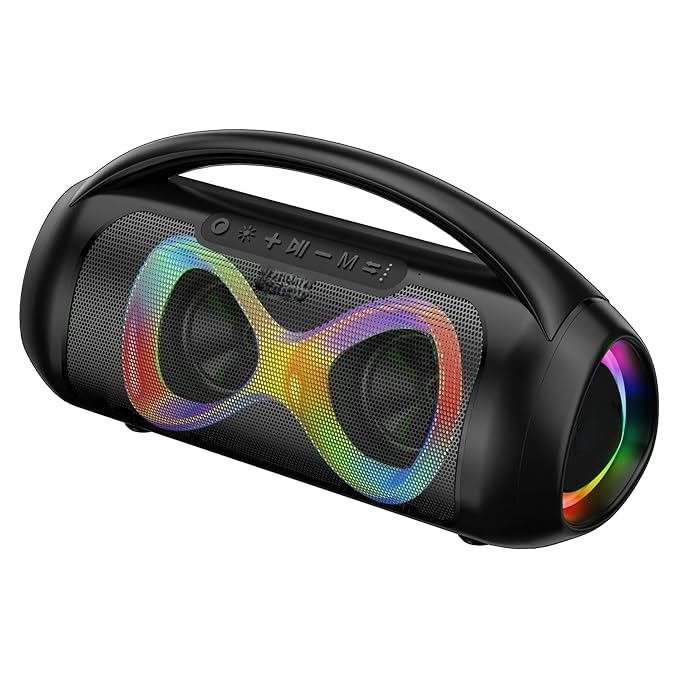 (Refurbished) Trukie InfinityBox 50W Bluetooth PartySpeaker with RGB LEDs - Powerful Sound and Monstrous Bass, 12 Hours Long Battery Life, TWS Function, Type-C Charging, AUX, USB, FM Radio -Black