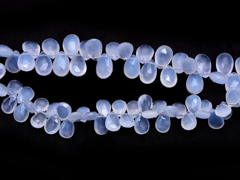AAA niebieski chalcedon, kamień szlachetny, 7 x 10 mm, fasetowane koraliki briolette, sznurek 20 cm, półszlachetne koraliki chalcedonowe do produkcji biżuterii