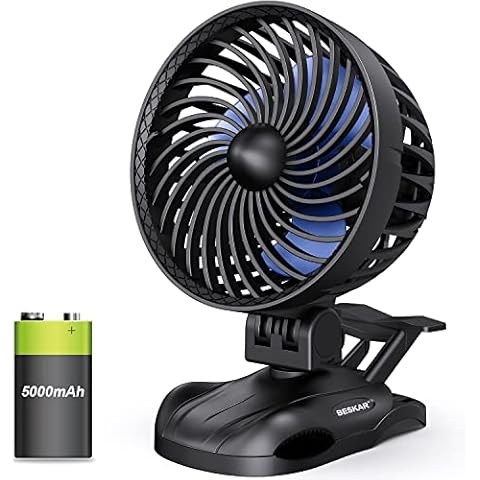 BESKAR Clip on Fan Small Desk Fan - 5000mAh Battery Rechargeable with CVT Speeds and Strong Airflow, Adjustable Tilt, Personal Quiet Fan for Office Stroller Outdoor - Supercar Clamp Design Cover