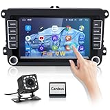 Hikity Android Autoradio für VW Golf 5 6 Autoradio mit Navi 7 Zoll Bildschirm mit Rückfahrkamera Bluetooth Freisprecheinrichtung Doppel Din Touchscreen Radio WiFi/FM/RDS/USB/Canbus